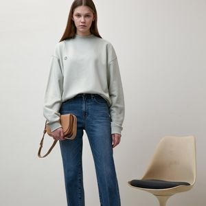 W concept DUNST FOR WOMEN Mock Neck Logo Crease Sweatshirt Grey Mint